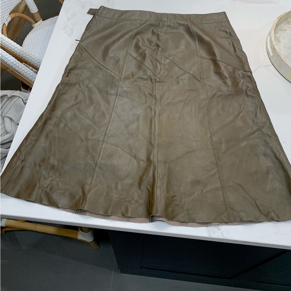 Sigrid Olsen Genuine Leather Skirt.  Olive color.  Size 10.